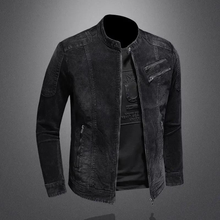 Men loose casual stand collar zipper motorcycle jacket
