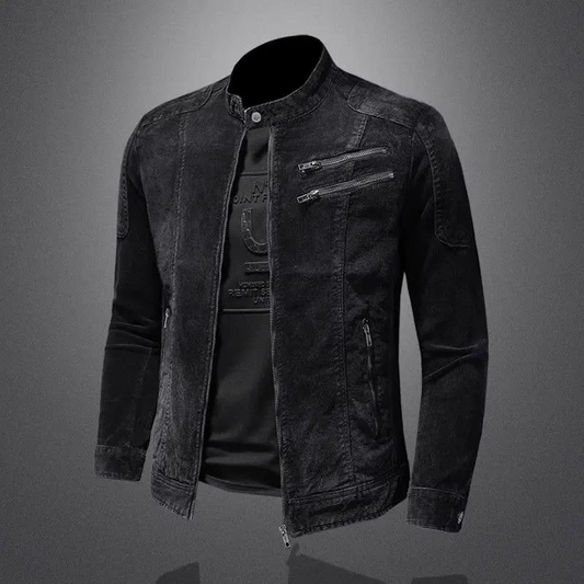 Men loose casual stand collar zipper motorcycle jacket