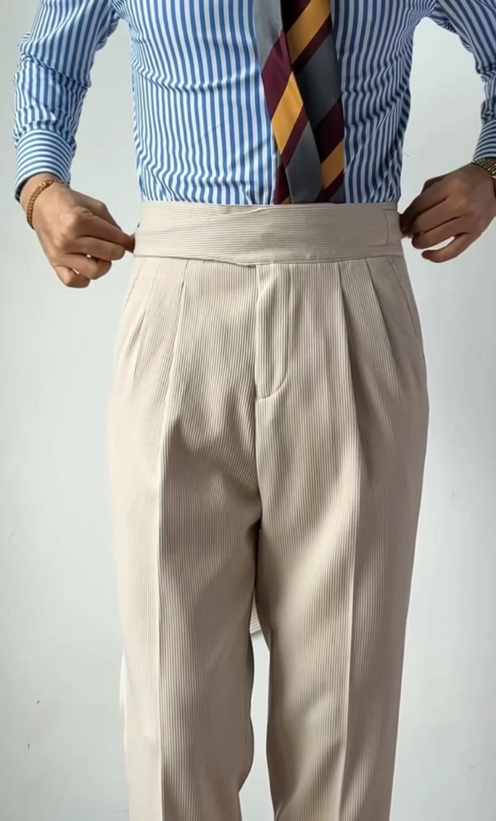 Men's High-Waisted Straight-Leg Pants