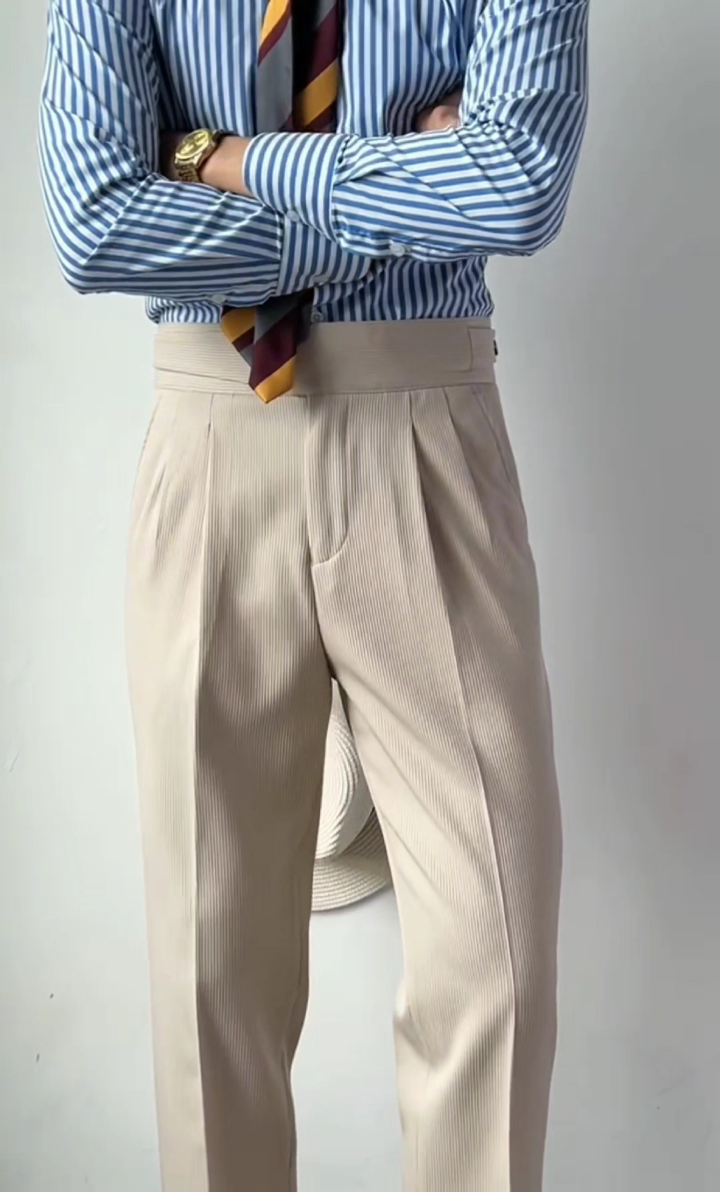 Men's High-Waisted Straight-Leg Pants