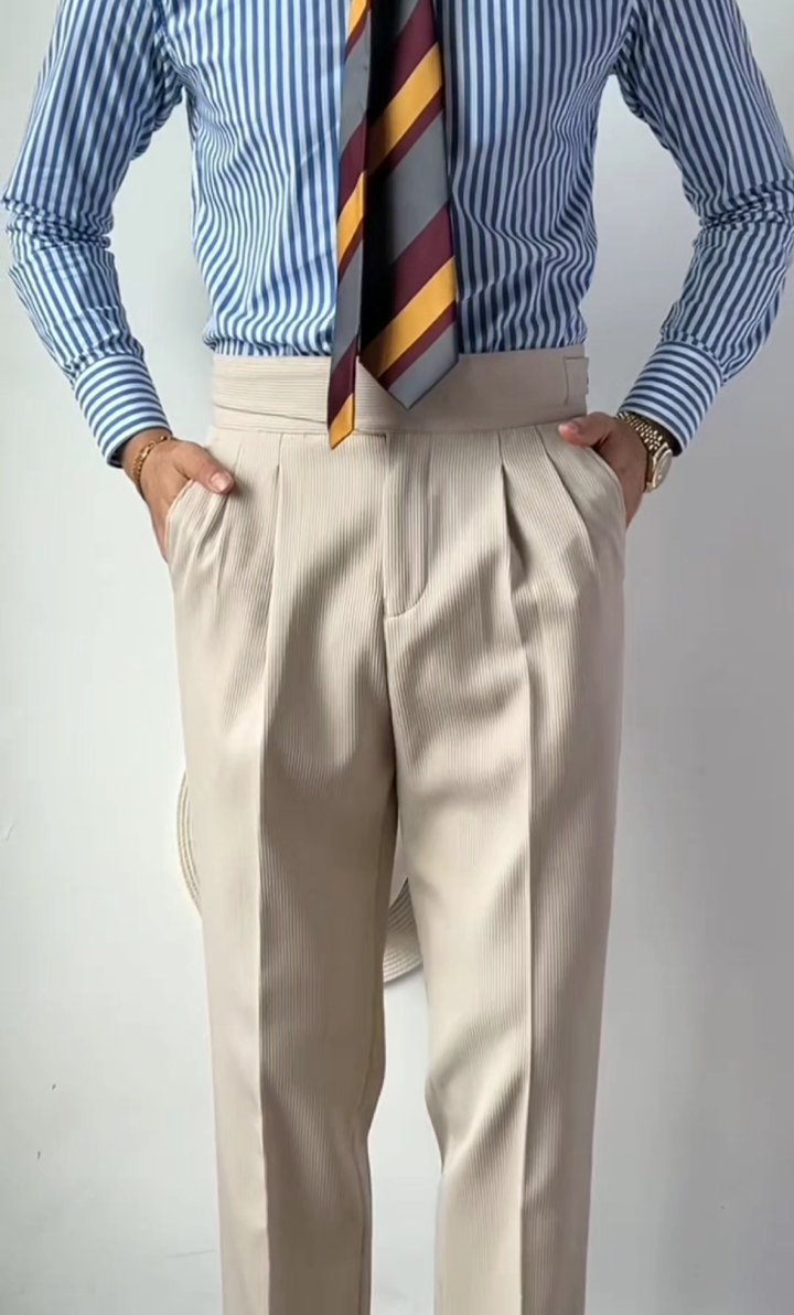 Men's High-Waisted Straight-Leg Pants