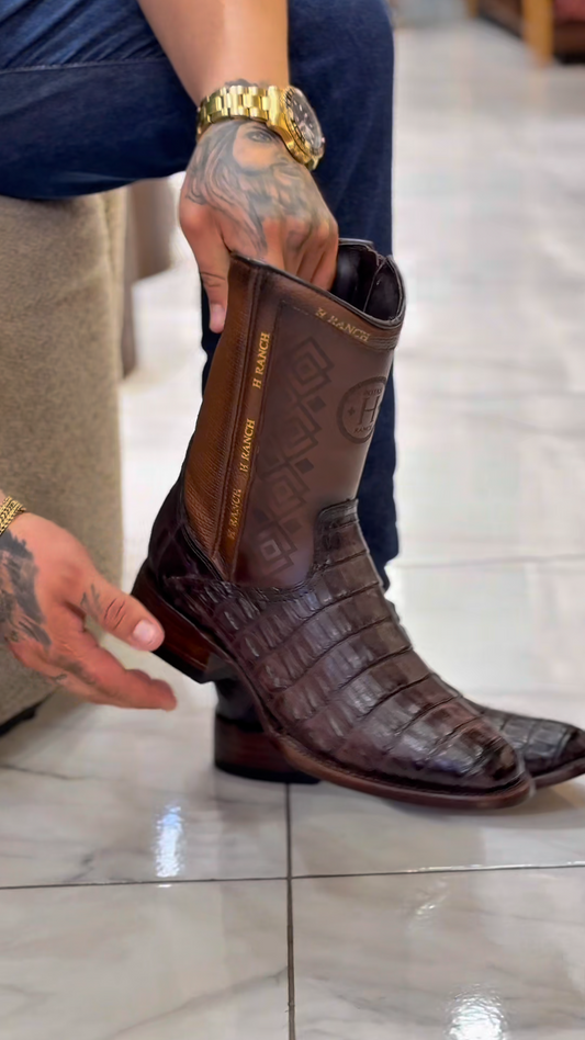 Classic Vintage Wide Leather Boots With Low Heel