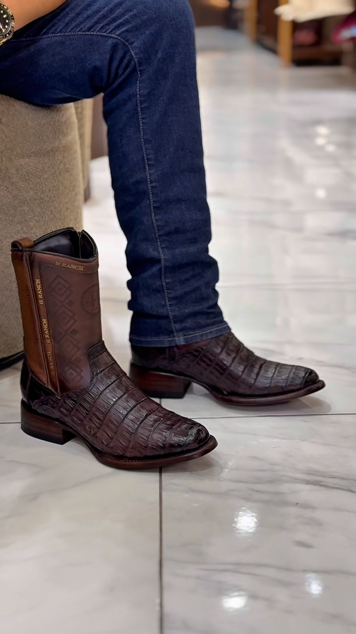 Classic Vintage Wide Leather Boots With Low Heel