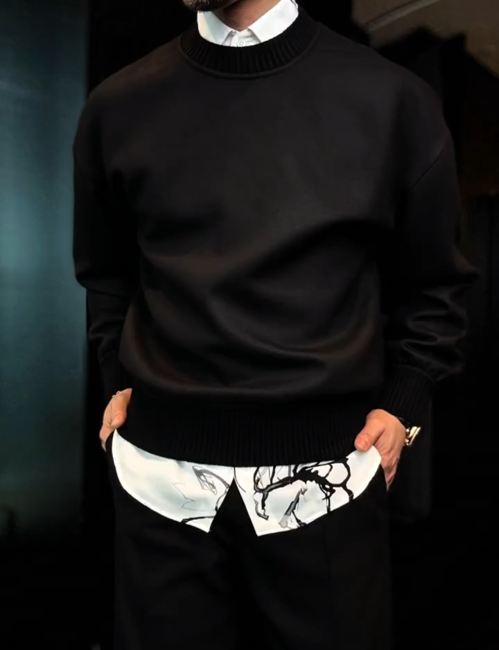 High-Quality Micro-Wide Round Neck Sweatshirt with Long Sleeves Set