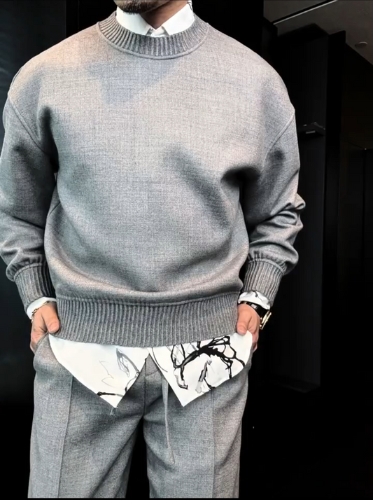 High-Quality Micro-Wide Round Neck Sweatshirt with Long Sleeves Set