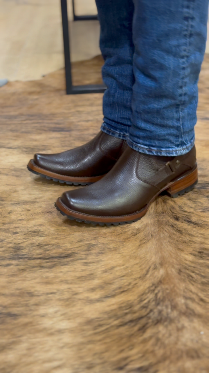 Brown Laser-Cut Patch Round-Toe Men's Shoes