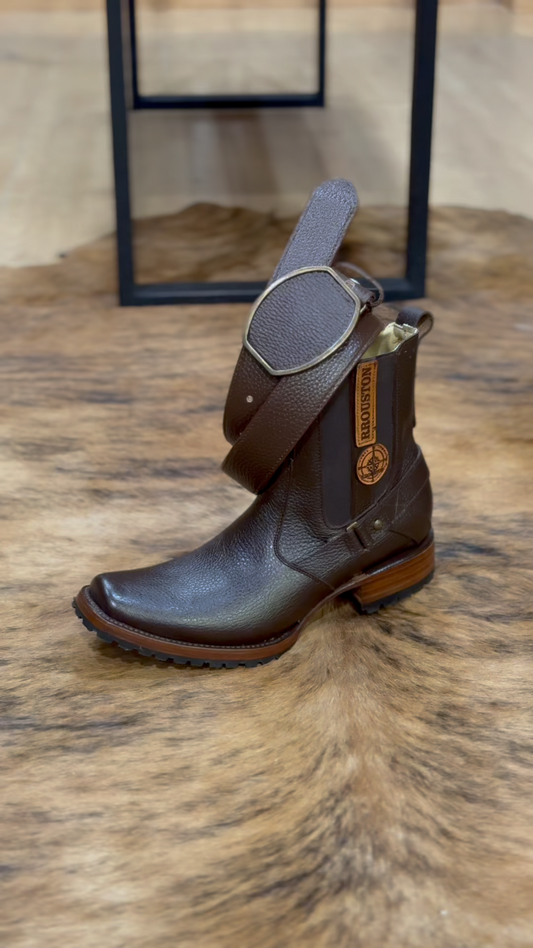 Brown Laser-Cut Patch Round-Toe Men's Shoes