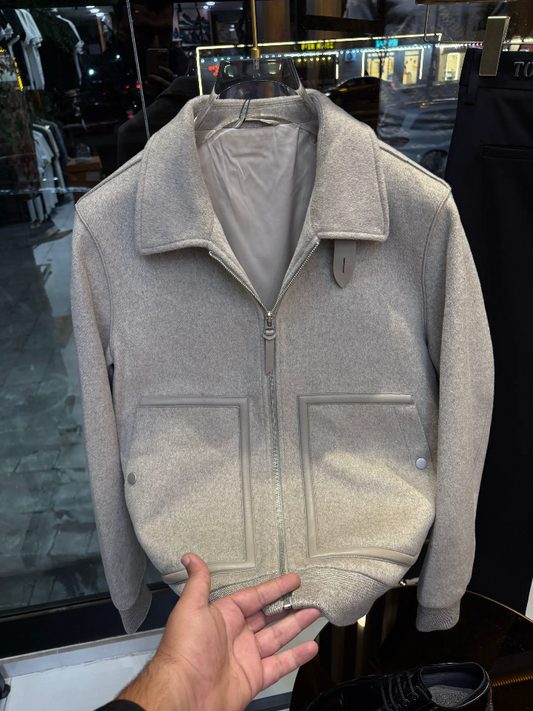 Gray cashmere knit jacket
