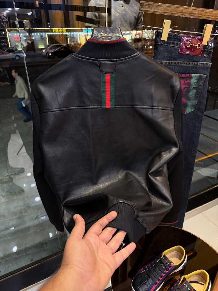 Black Genuine Leather Mesh Pilot Jacket