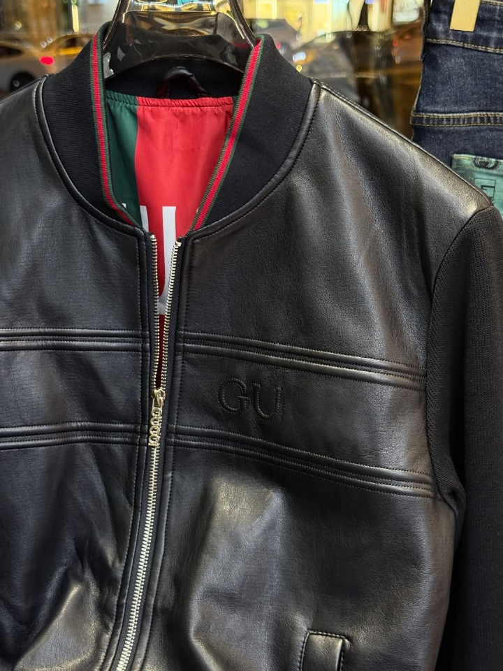 Black Genuine Leather Mesh Pilot Jacket