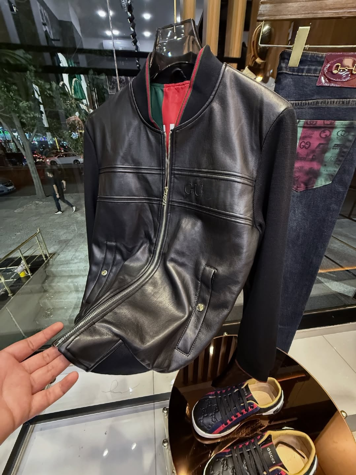 Black Genuine Leather Mesh Pilot Jacket