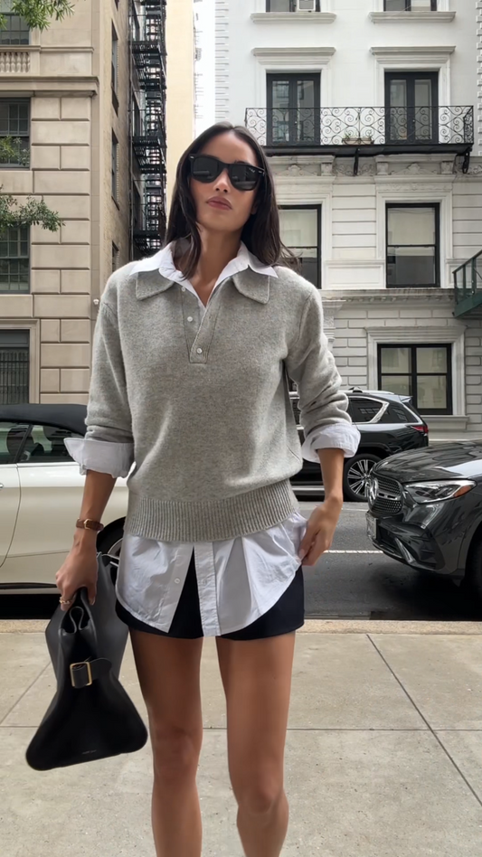 Gray Faux 2-Piece Cashmere Sweater