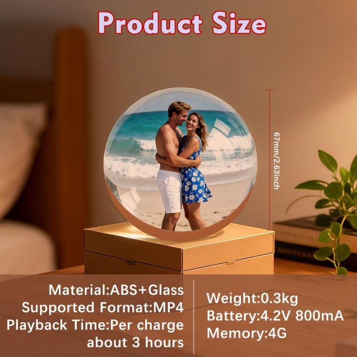 2.7" Crystal Ball Digital Photo Album Electronic ball– DIY Video Display Sphere – Customizable Gift with Electronic Screen – Great for Couples, Pets, Memories