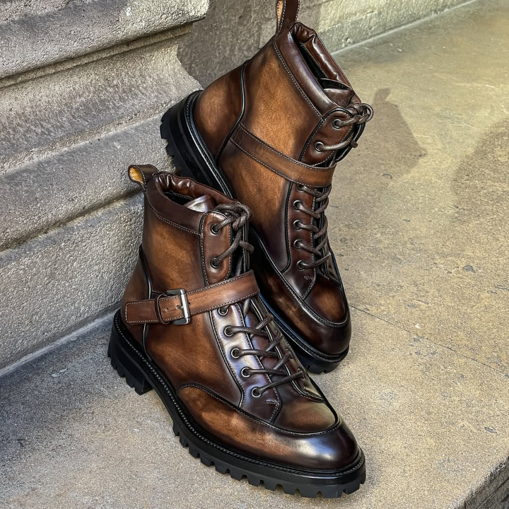 Chocolate-Brown Patina Assault Boots