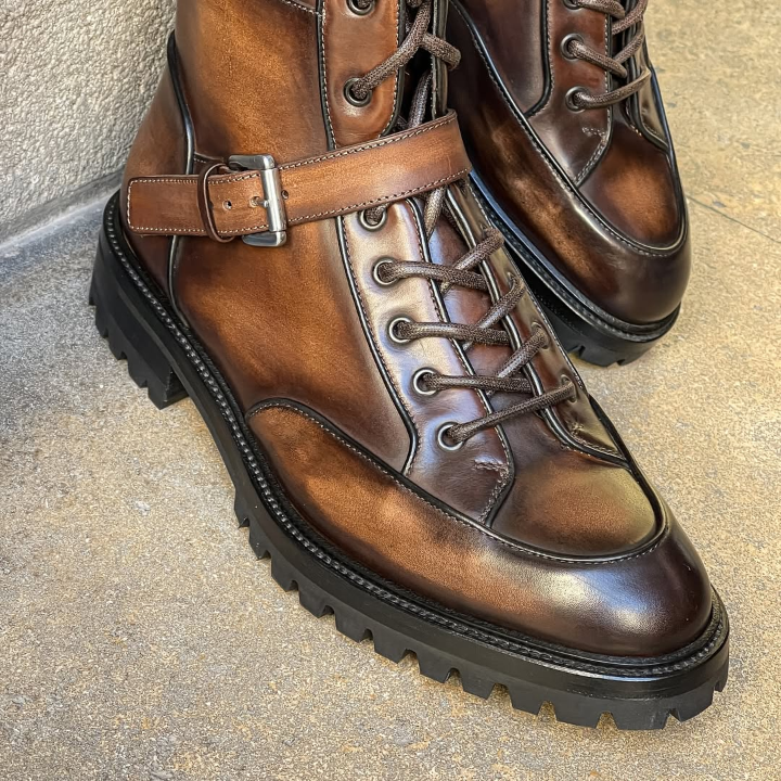 Chocolate-Brown Patina Assault Boots
