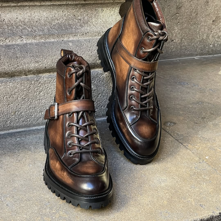 Chocolate-Brown Patina Assault Boots