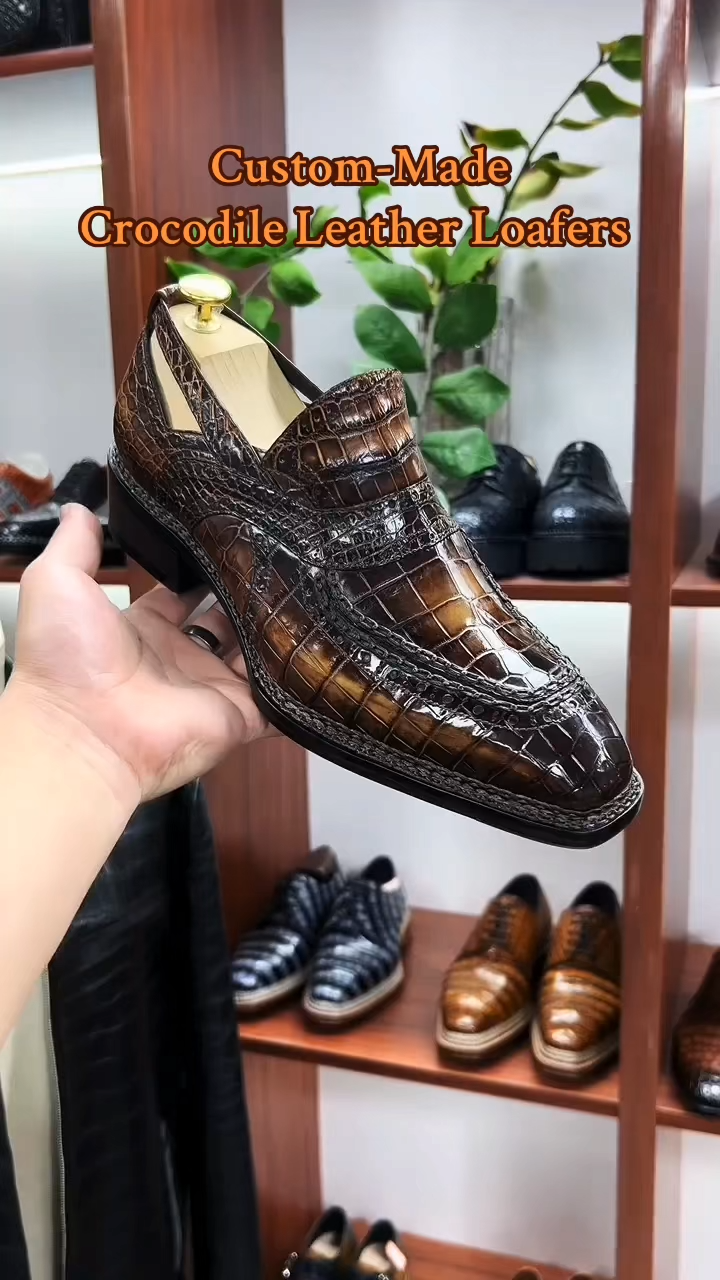 Custom-made crocodile leather loafers