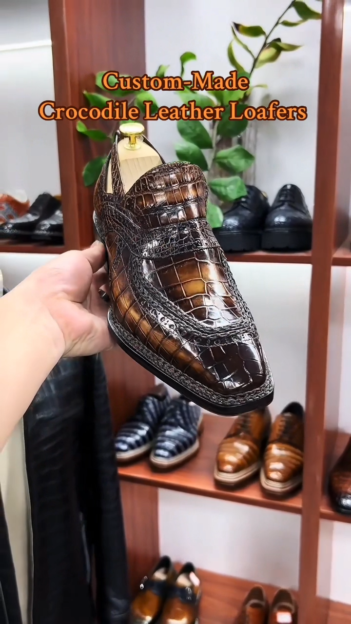 Custom-made crocodile leather loafers