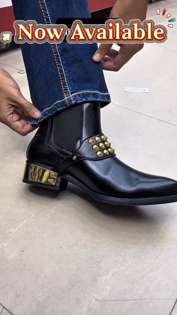 Riveted Buckle Leather Ankle Boots