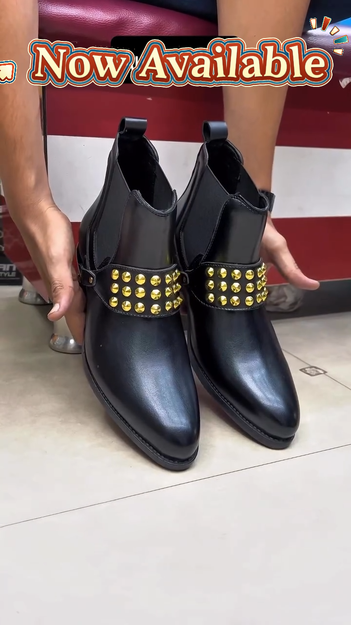 Riveted Buckle Leather Ankle Boots