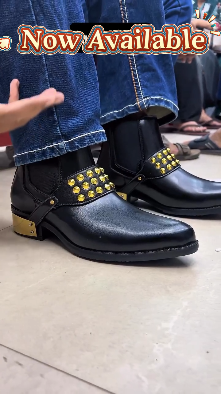 Riveted Buckle Leather Ankle Boots