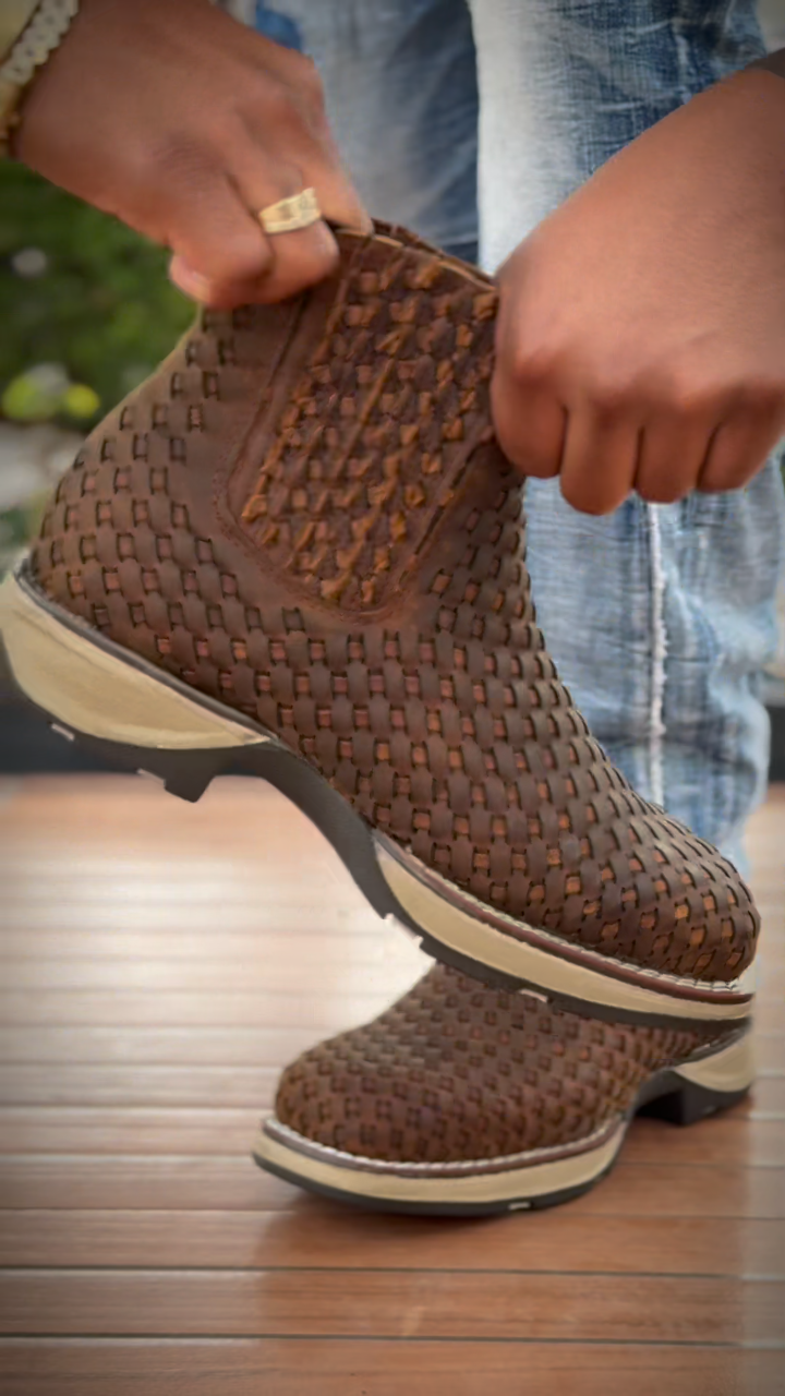 Woven Brown Leather Slip-On Shoes