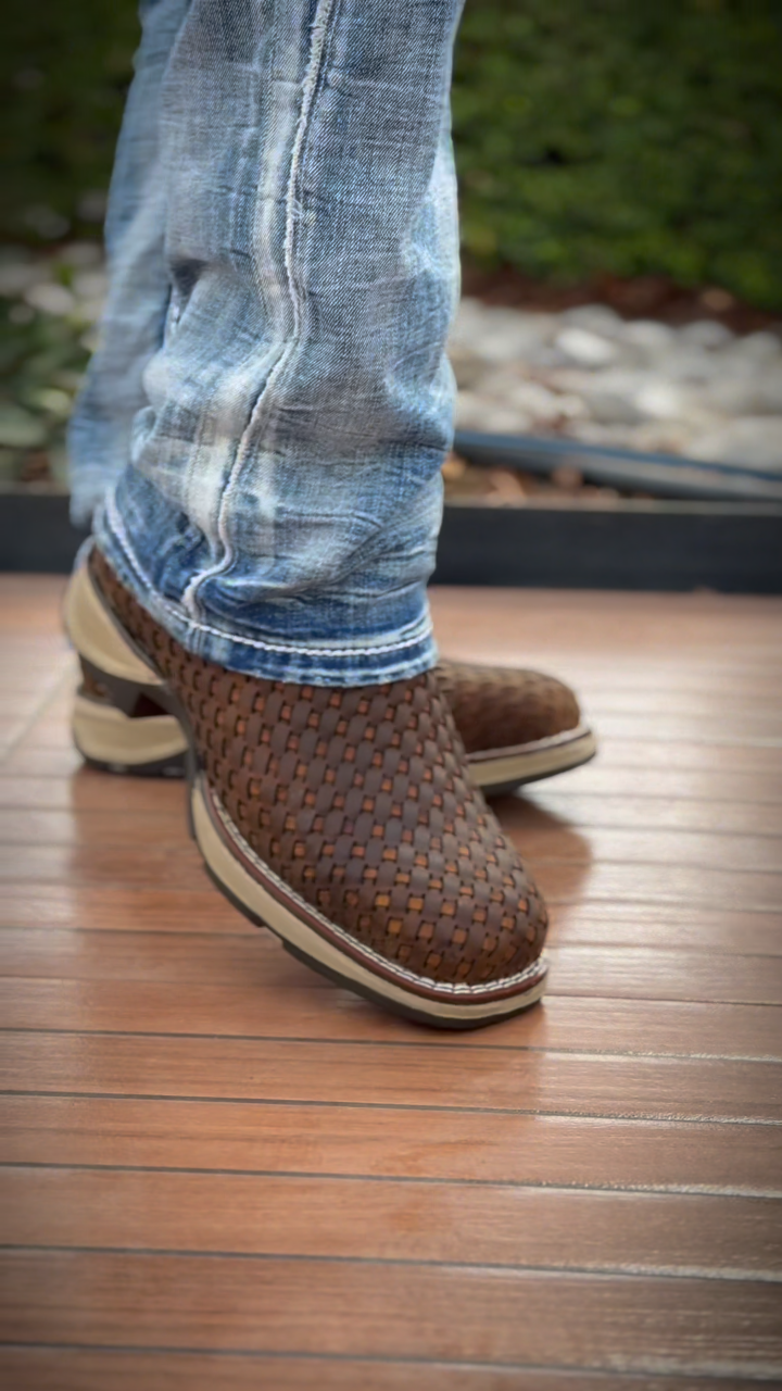 Woven Brown Leather Slip-On Shoes