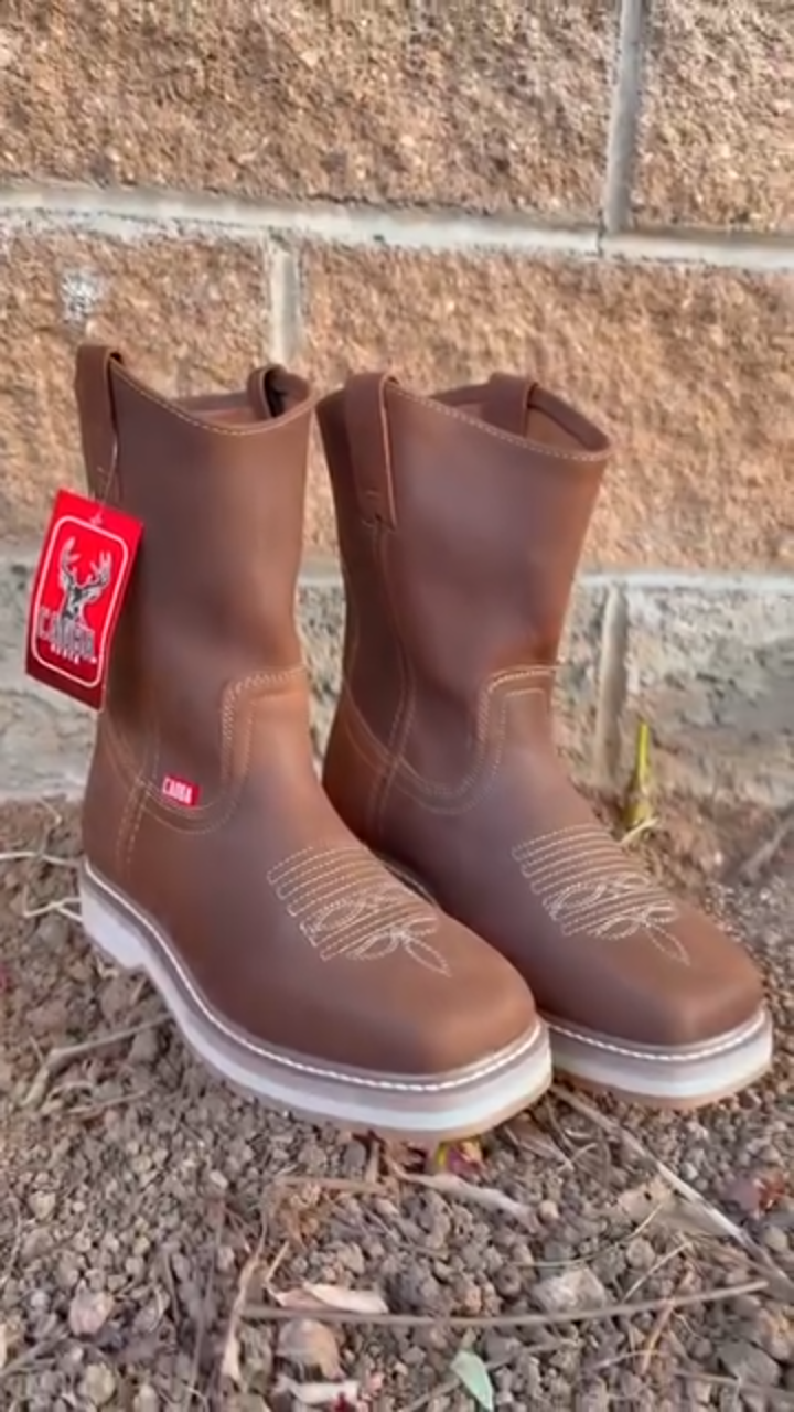 Men's Genuine Leather Flat-Sole Denim Work Boots