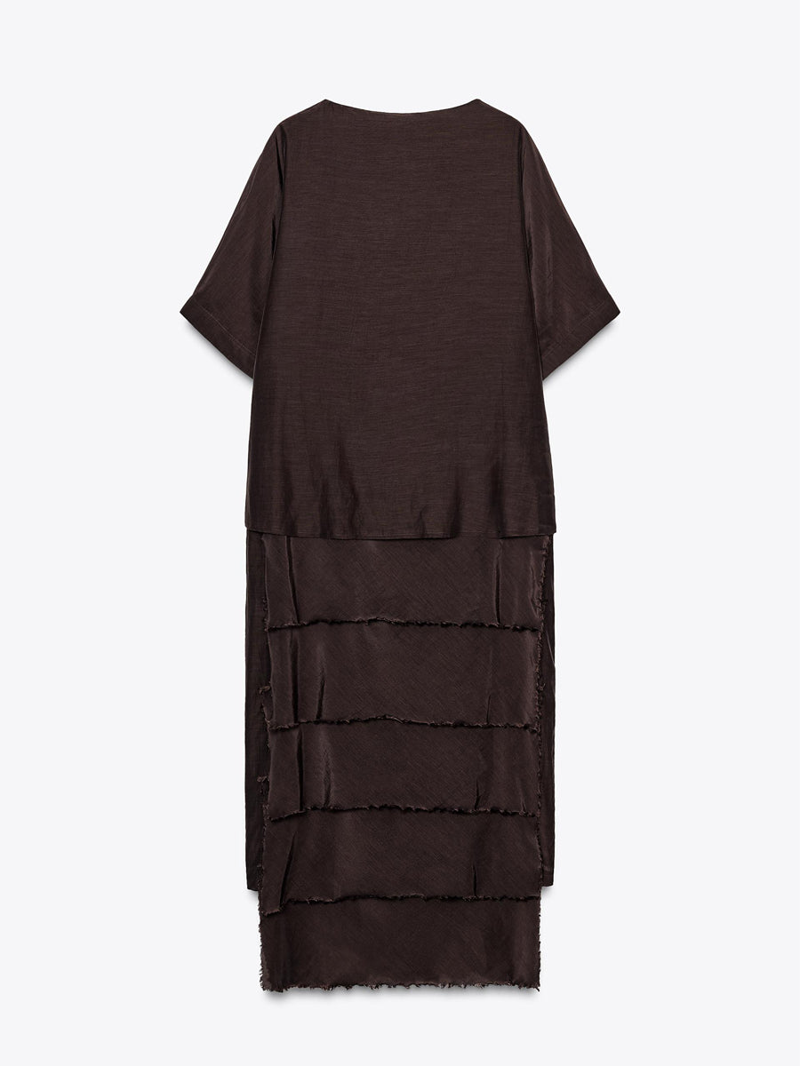 Ruffled Hem Side Slit Midi Dress