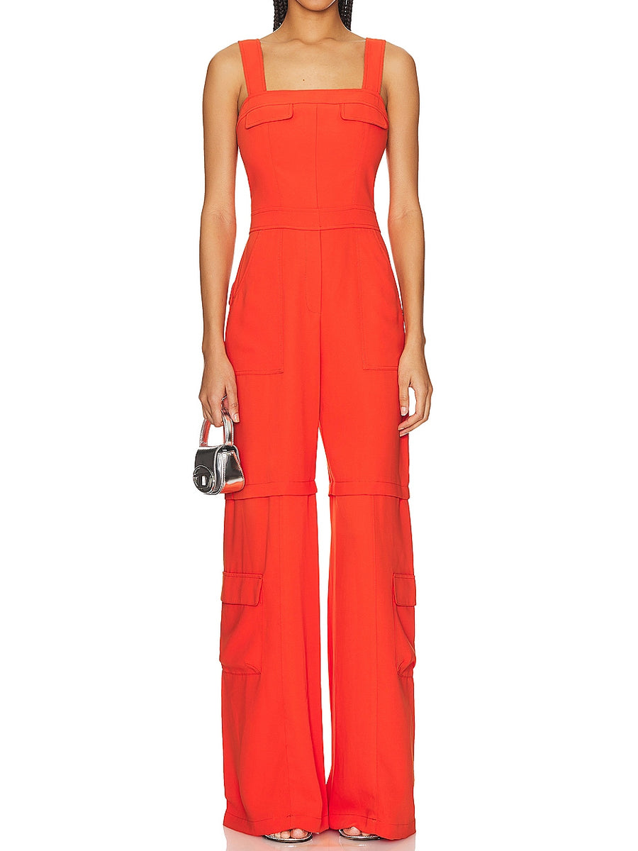 Solid Pockets Suspenders Jumpsuit