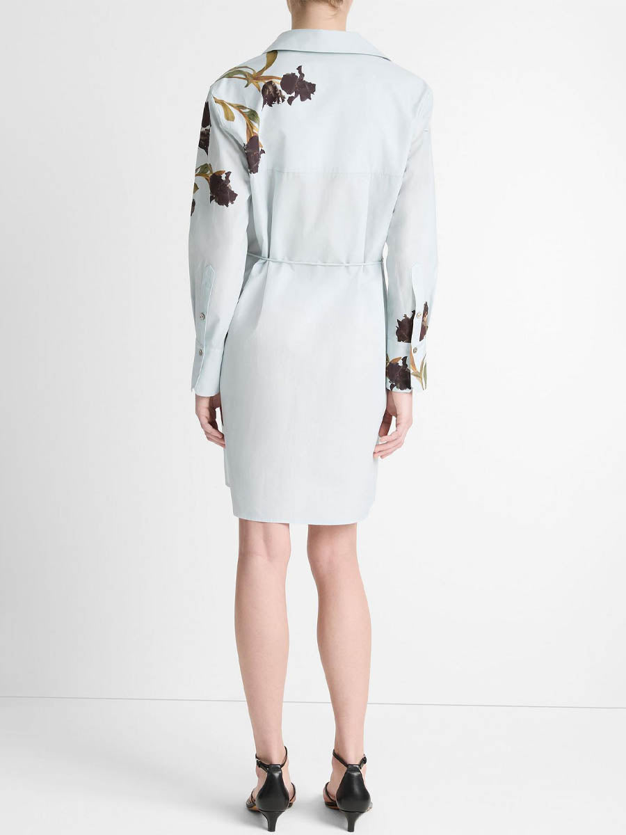 Printed Self-tie Belt Shirt Mini Dress
