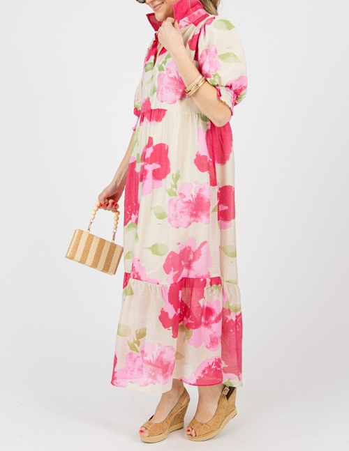Pink Mixed Floral Midi Dress