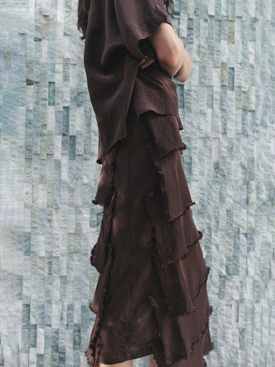 Ruffled Hem Side Slit Midi Dress