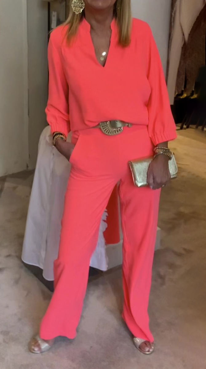 Slit collar solid color two piece set