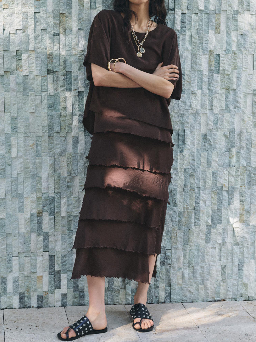 Ruffled Hem Side Slit Midi Dress