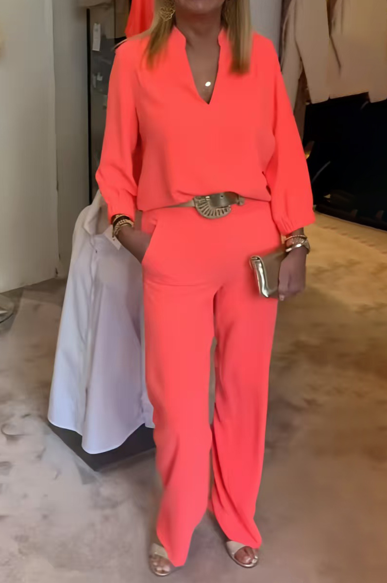 Slit collar solid color two piece set
