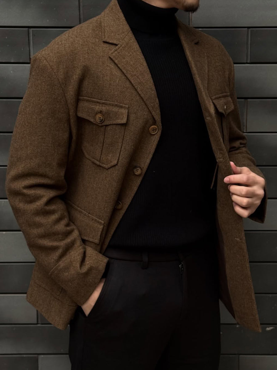 Men's Pockets Tweed Blazer