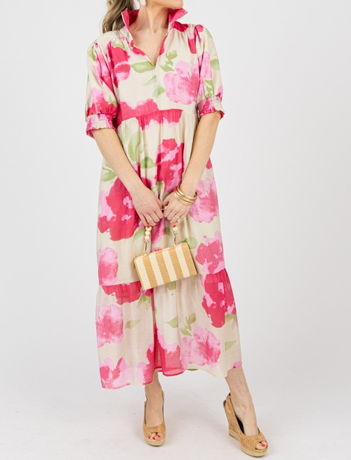 Pink Mixed Floral Midi Dress