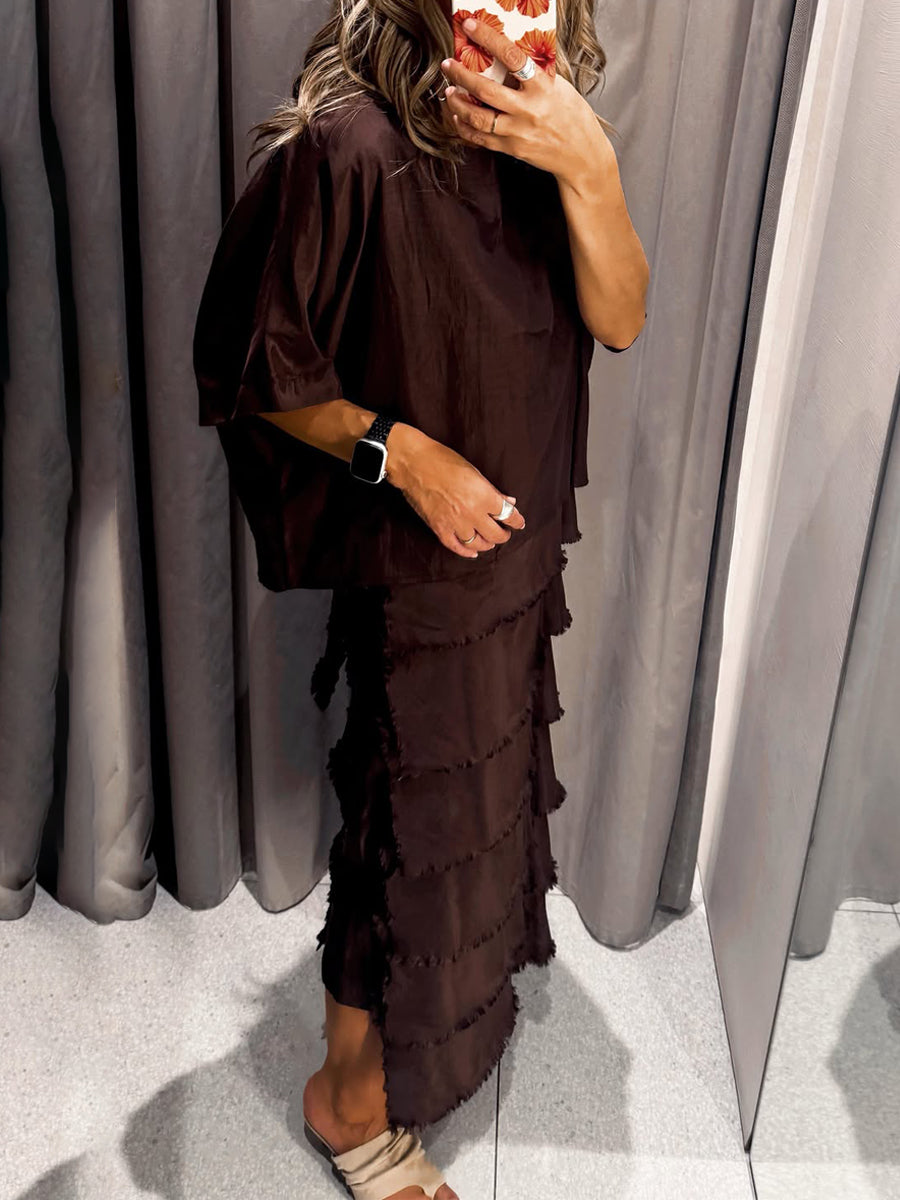 Ruffled Hem Side Slit Midi Dress