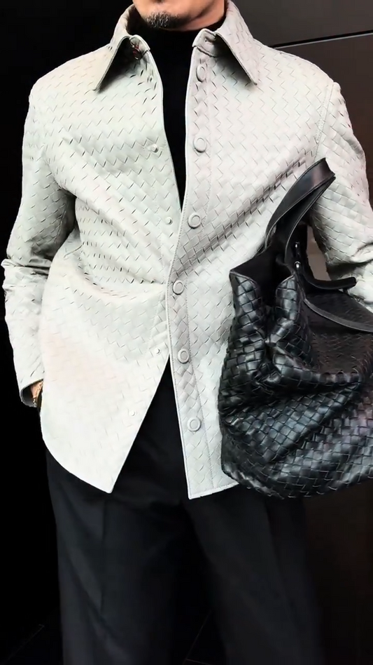 Braided Leather Shirt Jacket