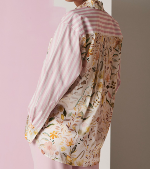 Chic Pink Striped Floral Shirt Top
