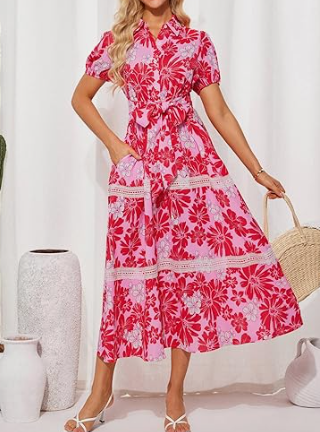 Demure Floral Lace Shirt Dress