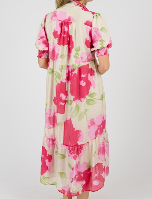 Pink Mixed Floral Midi Dress