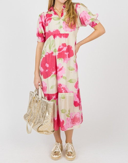 Pink Mixed Floral Midi Dress